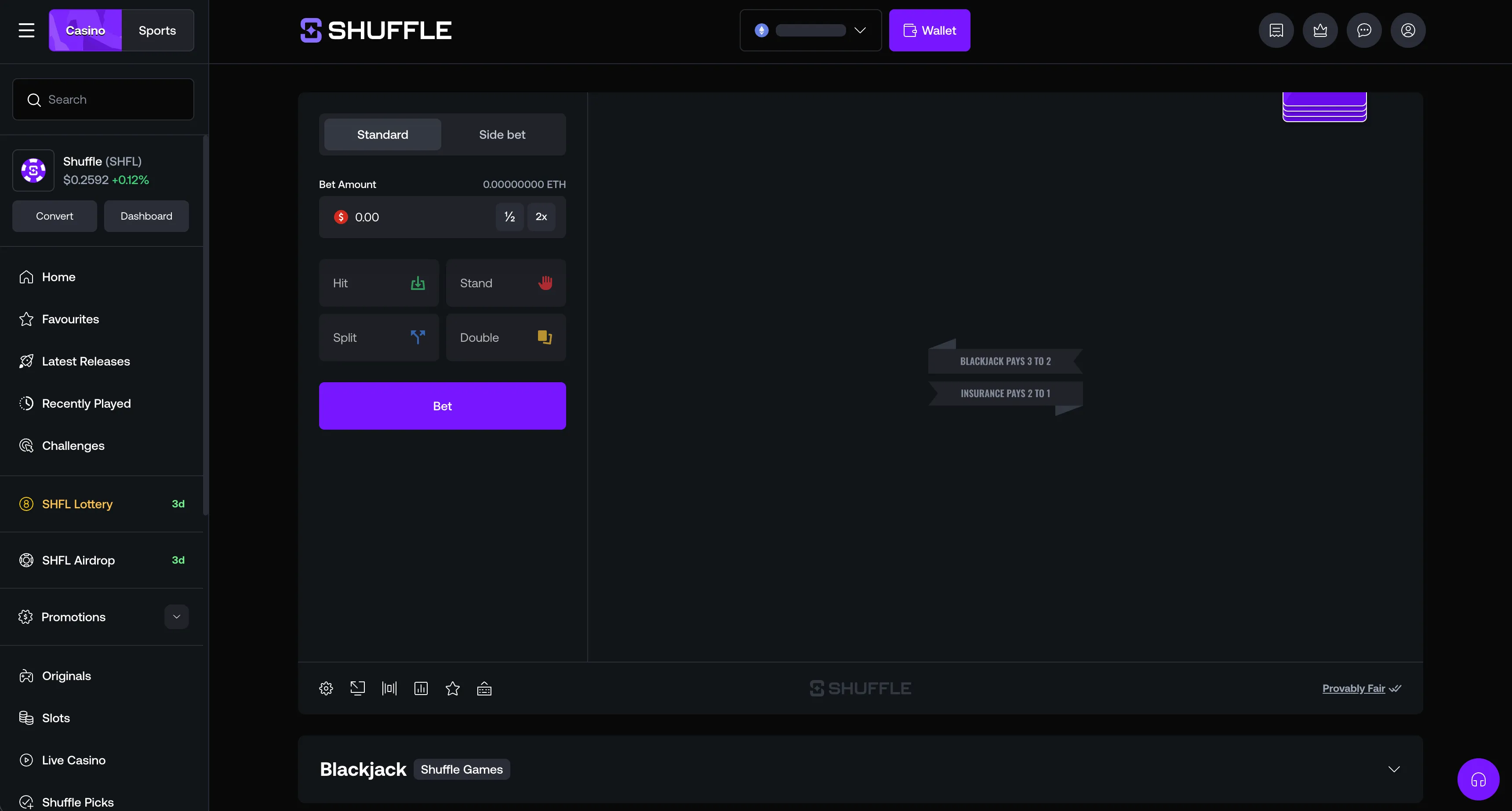 Shuffle Blackjack game