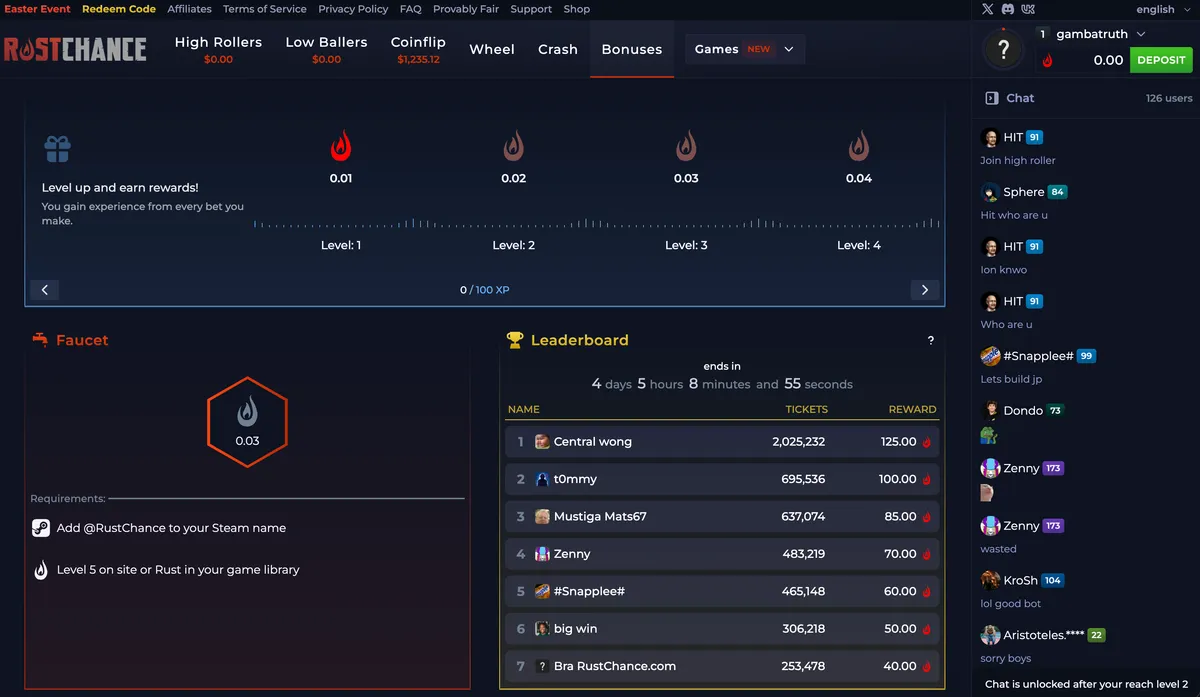 RustChance Bonuses and Rewards