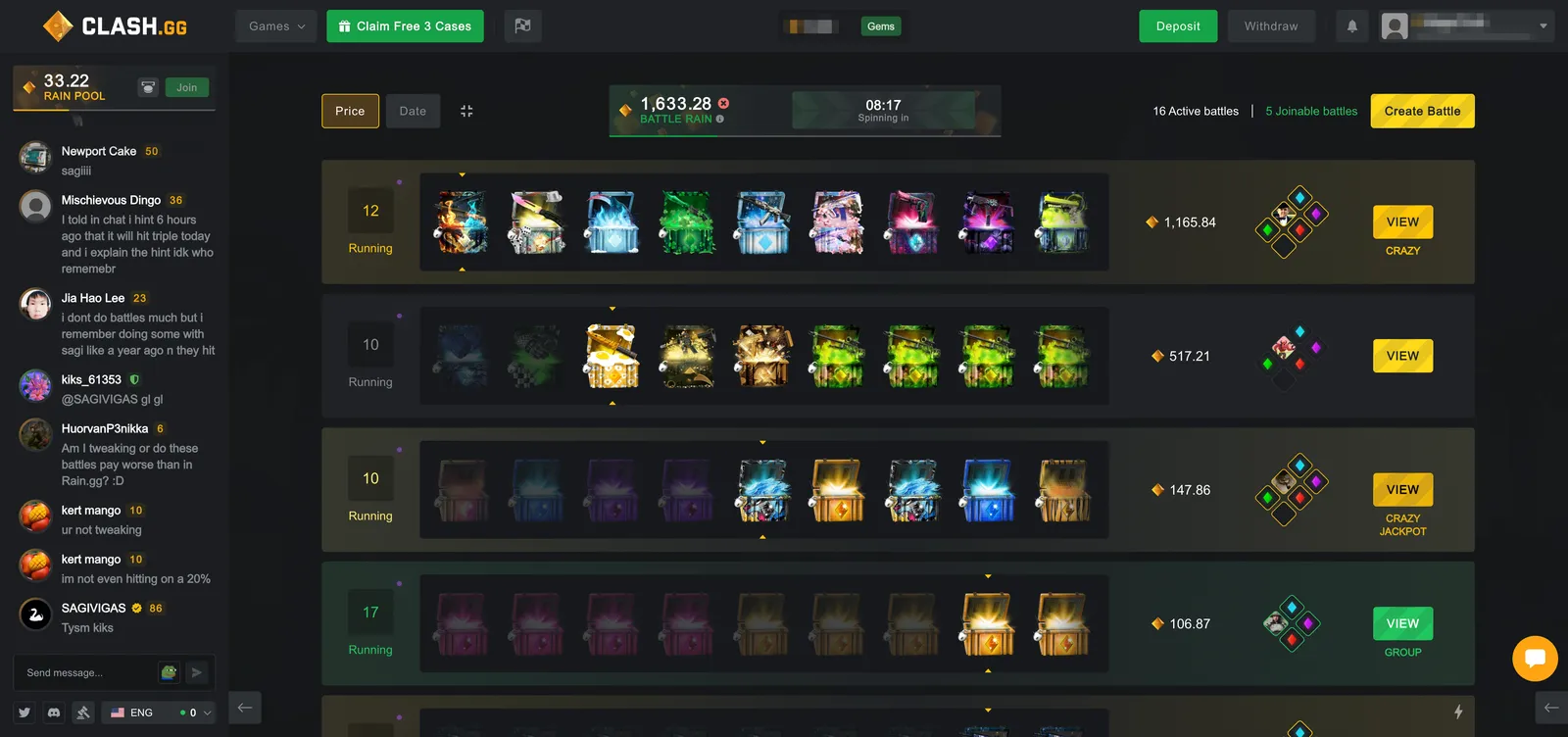Clash.gg Case Battles Lobby