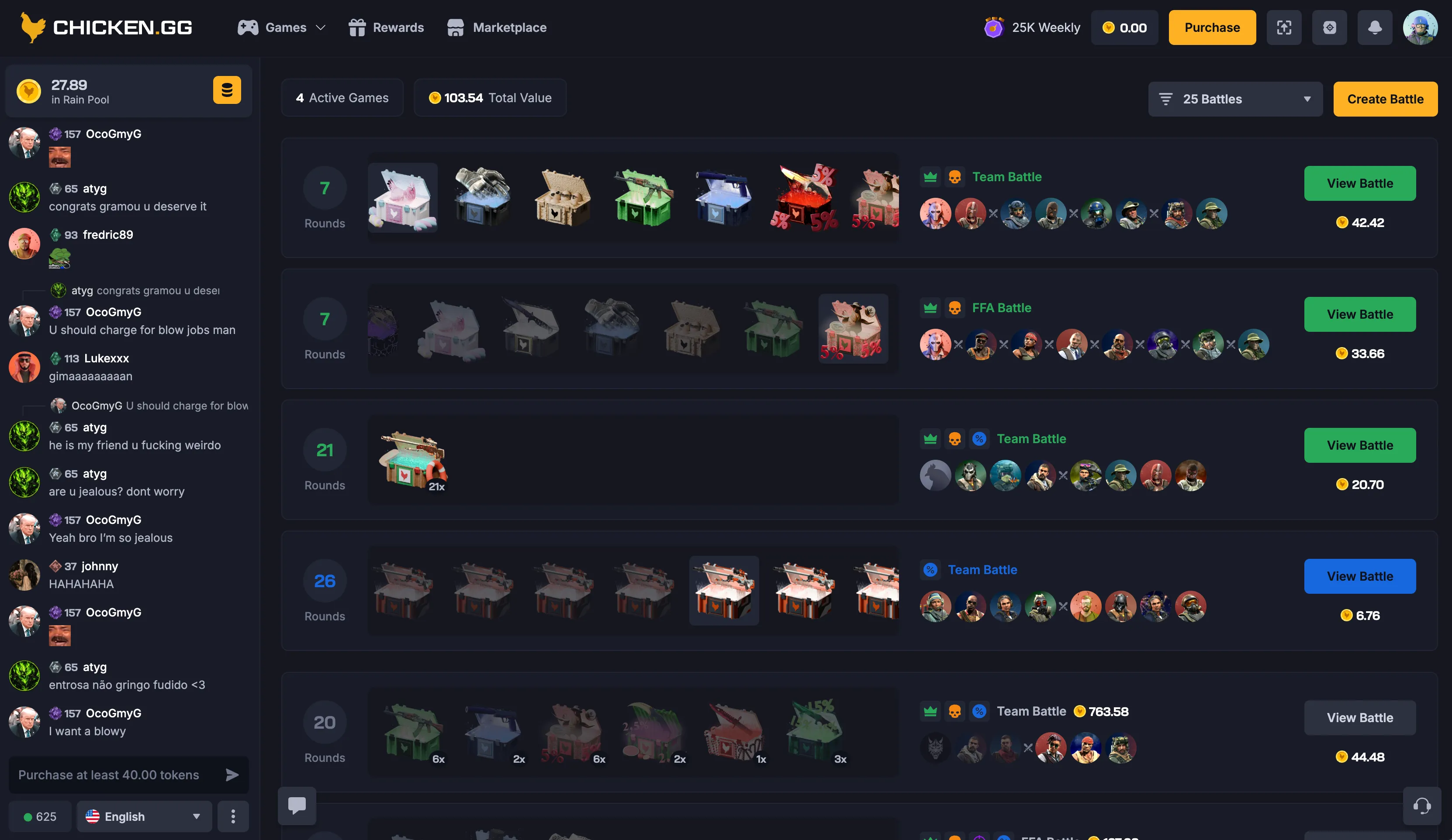 Chicken.gg Case Battles Lobby