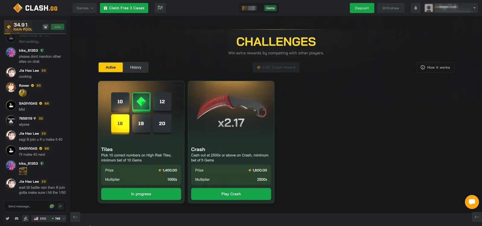 Clash.gg Challenges Page