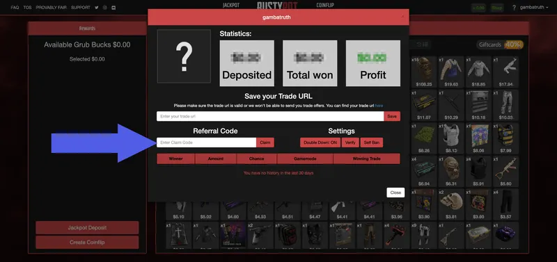 Step 2: Enter code truth in the Referral Code box on Rustypot