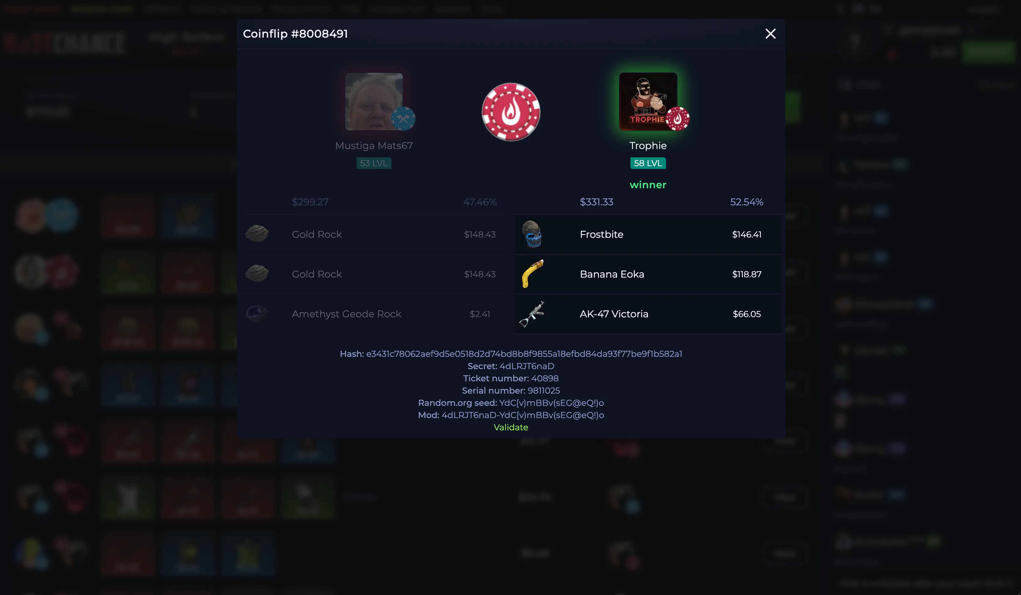 RustChance Coinflip Round