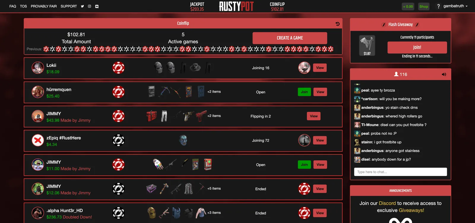 Rustypot Coinflip Lobby
