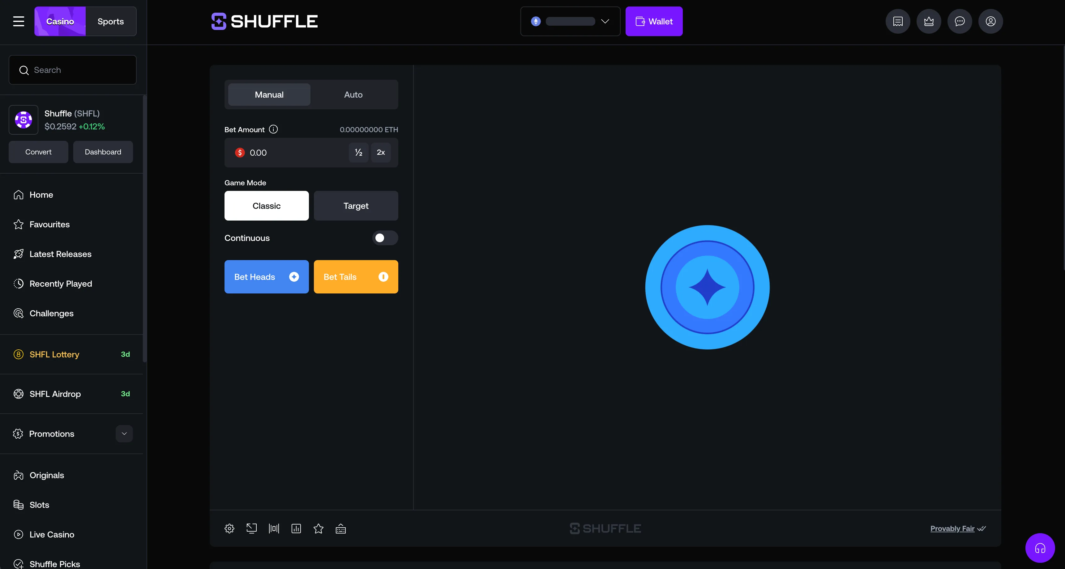Shuffle Coinflip game