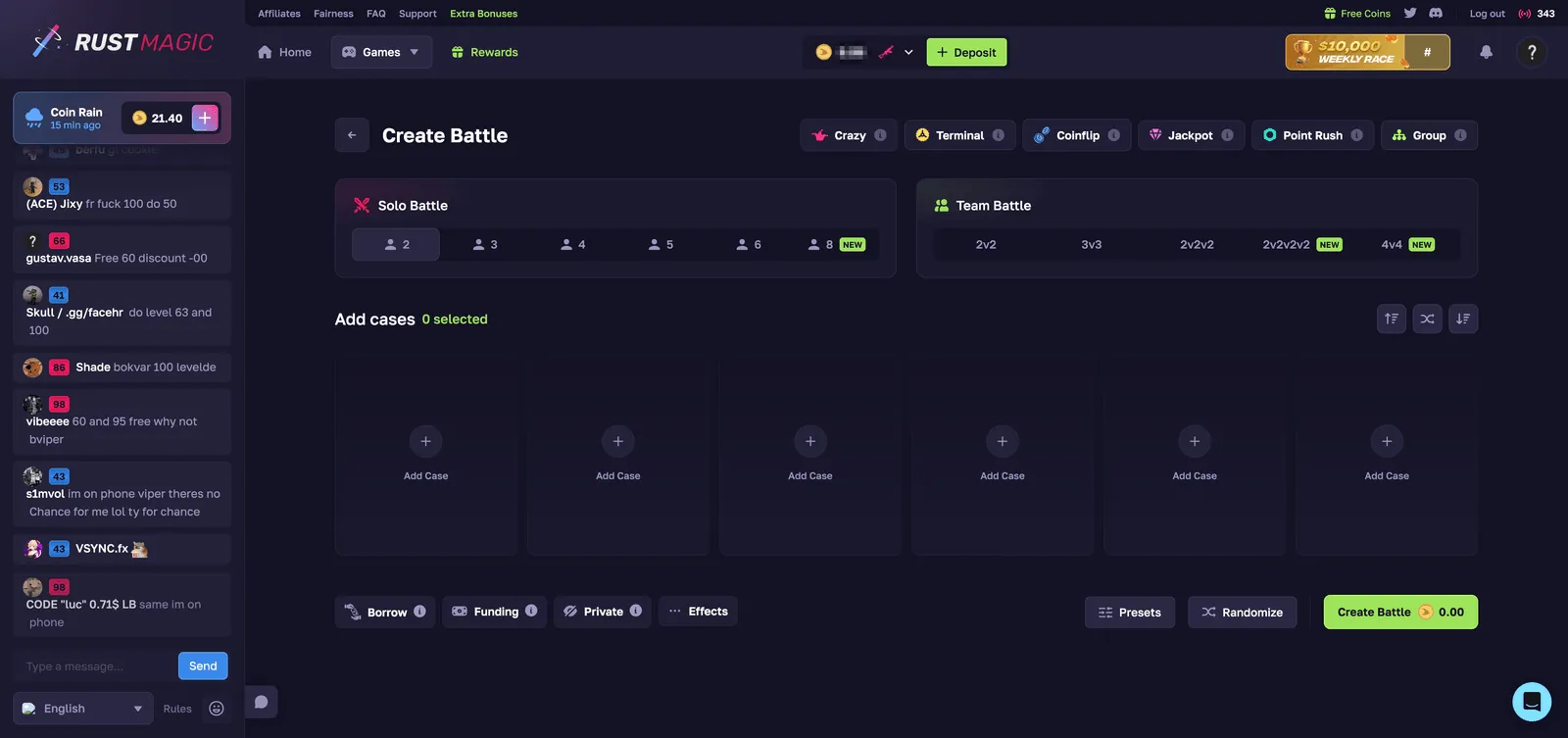 Creating an 8 Player or 4v4 Case Battle on RustMagic