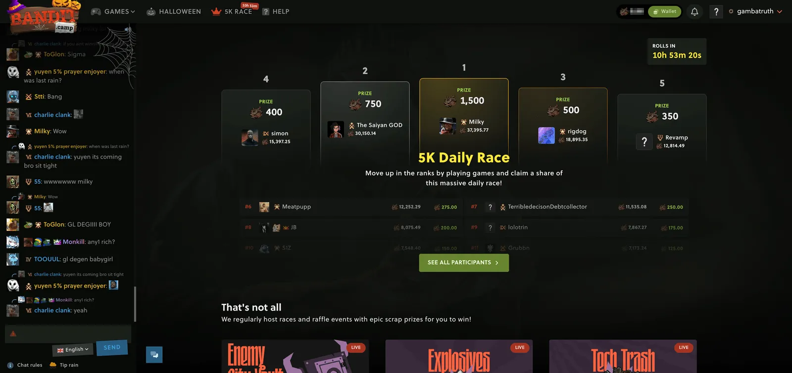 Bandit.camp 5K Daily Race Leaderboard