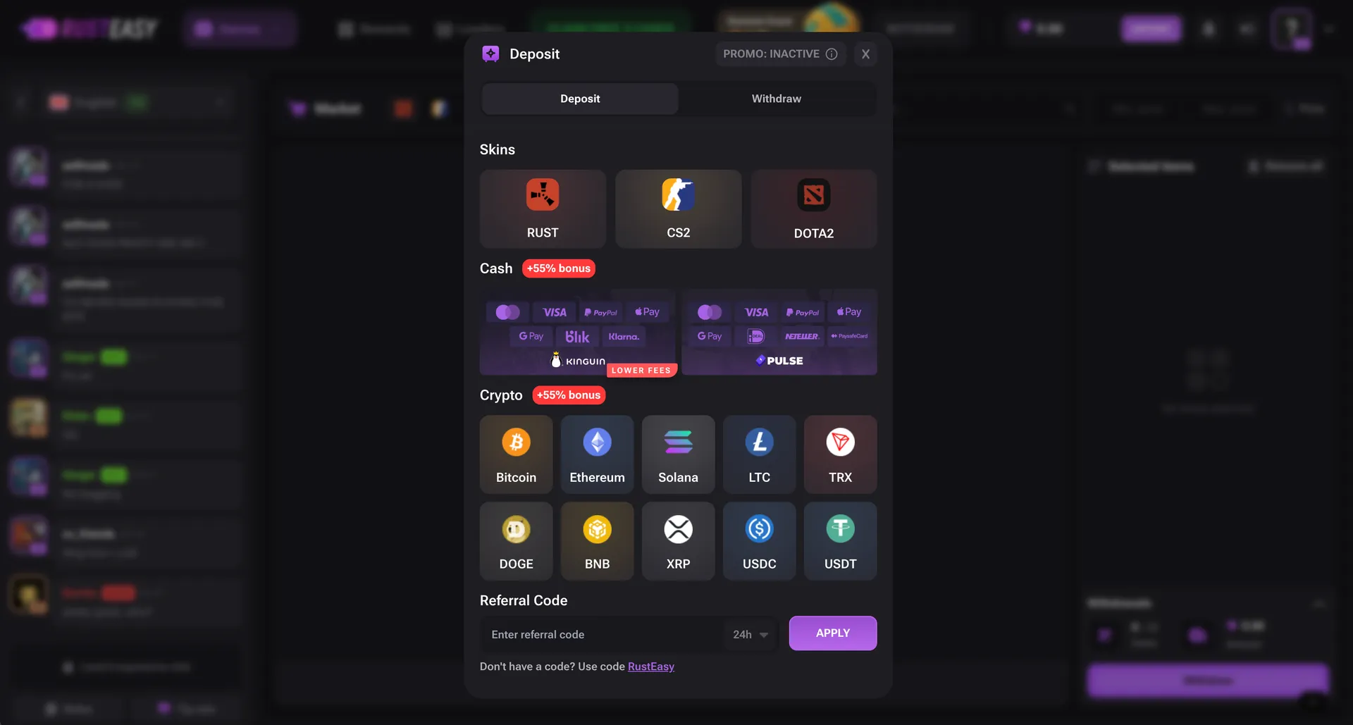 RustEasy deposit options