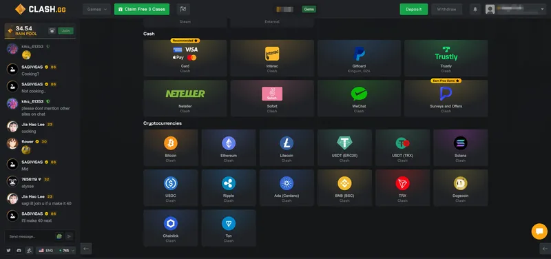 Clash.gg Deposit Options