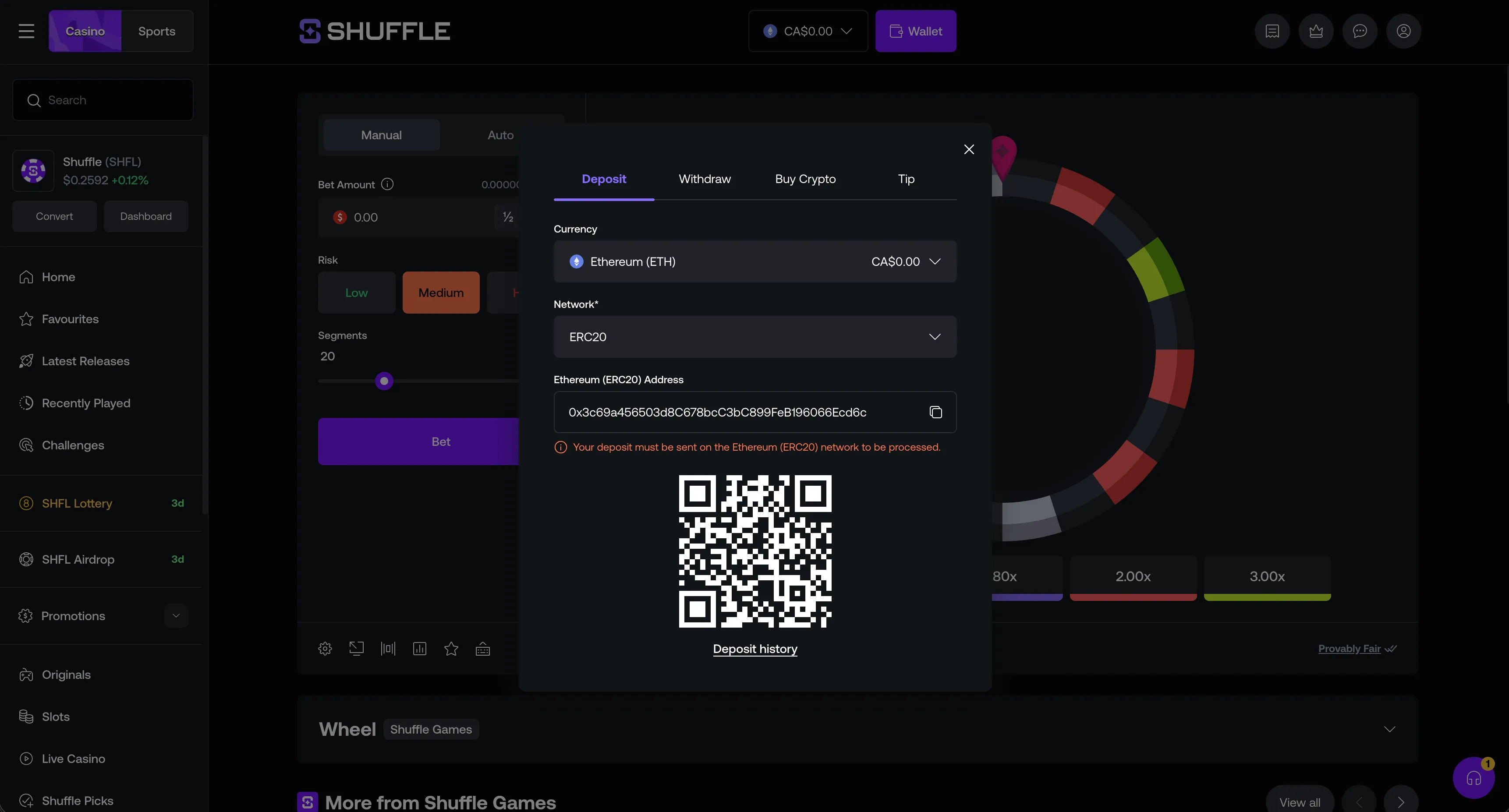 Shuffle cryptocurrency deposit options