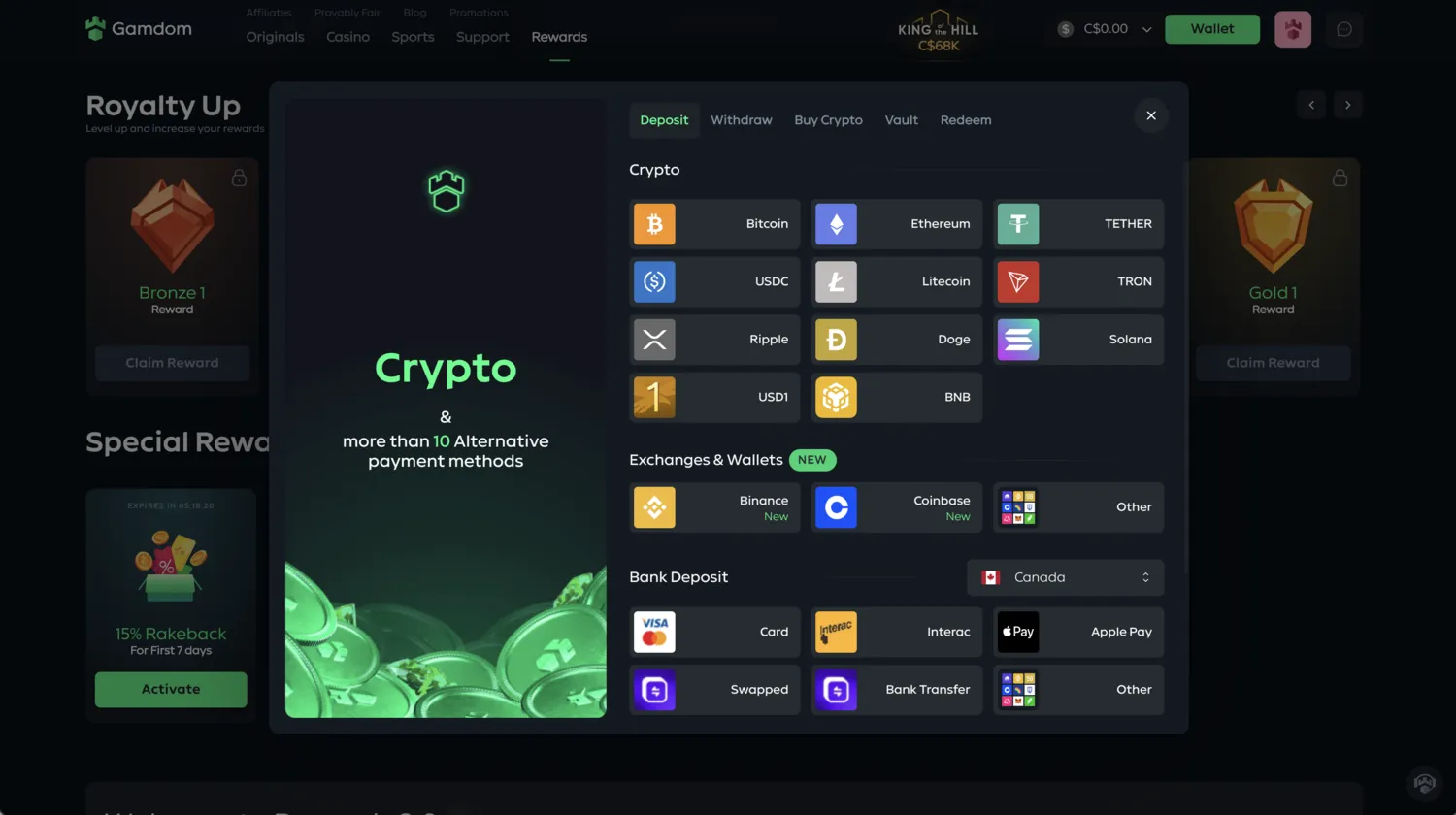 Gamdom Deposit Options