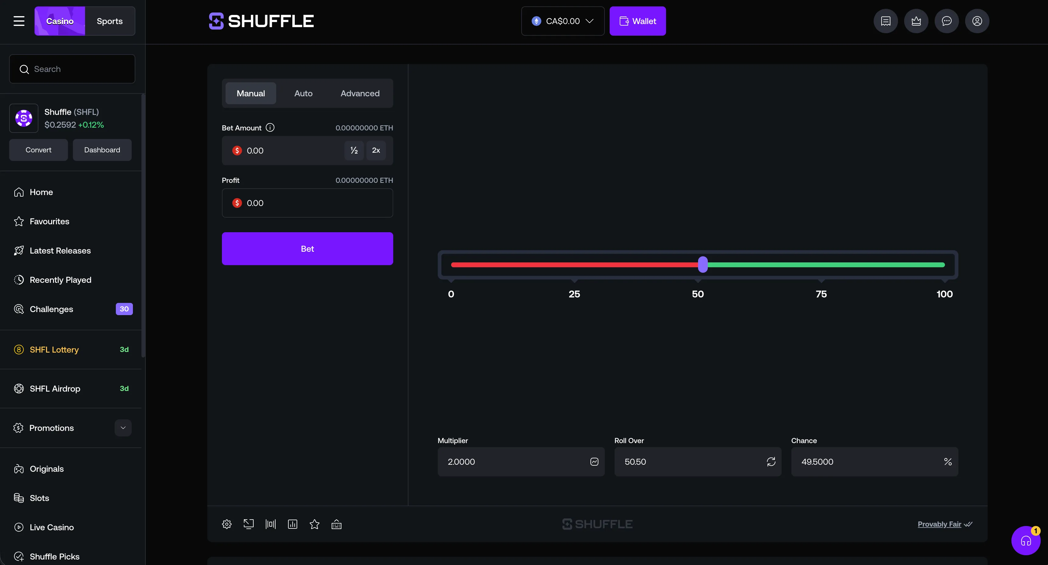 Shuffle Dice game
