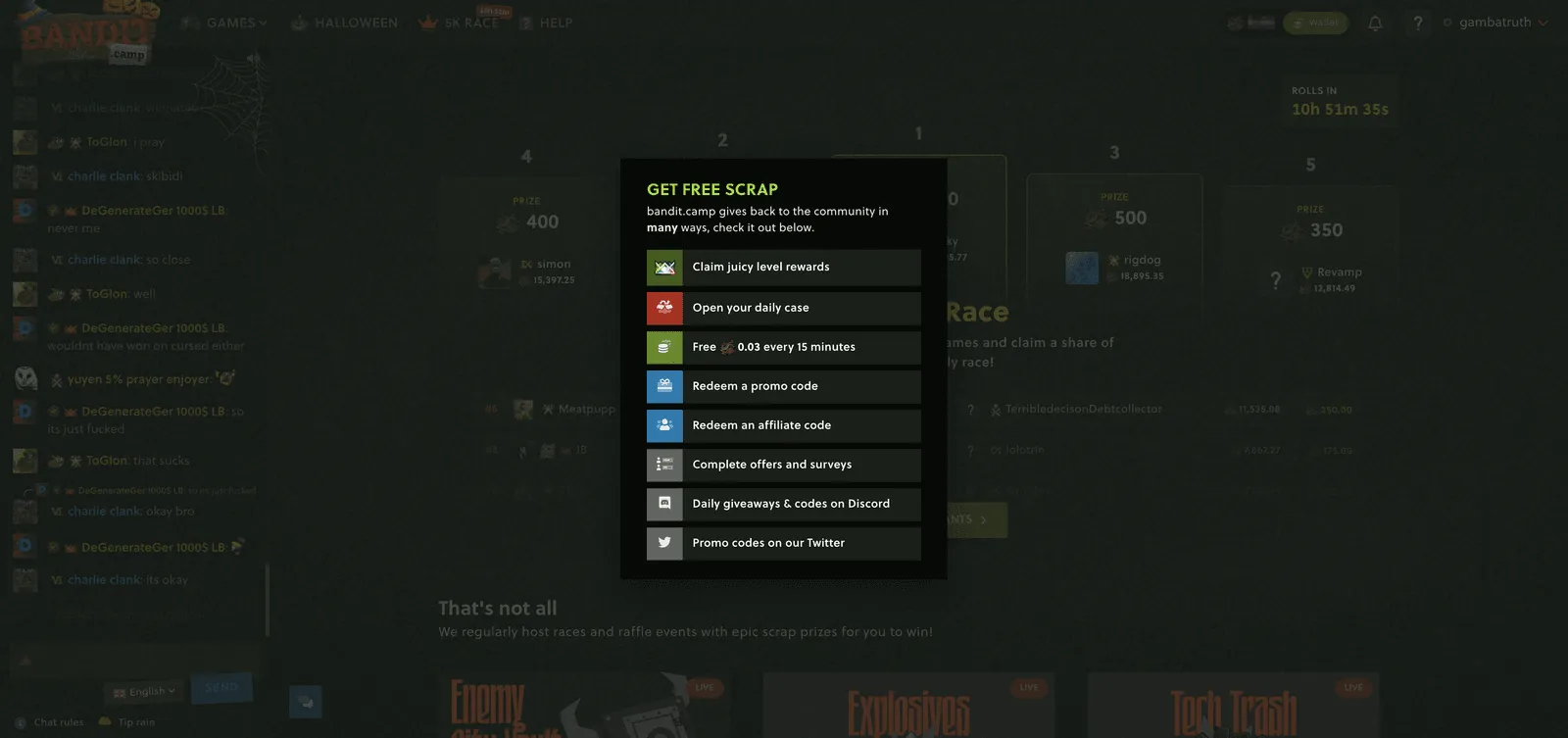 Ways to Get Free Scrap on Bandit.camp