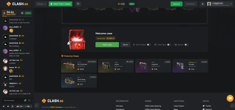 Clash.gg Free Welcome Case and Drop Odds
