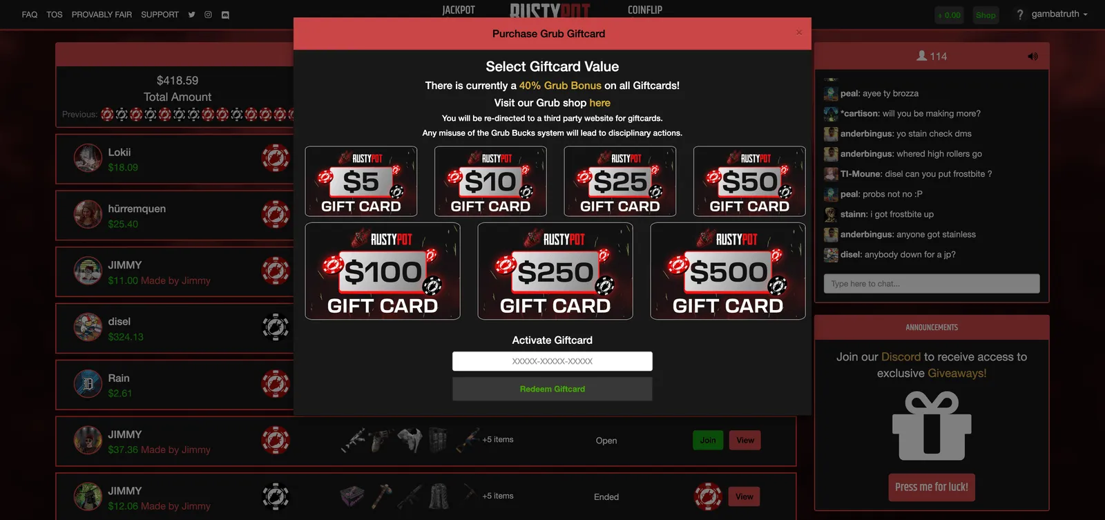 Rustypot Grub Bucks Gift Cards