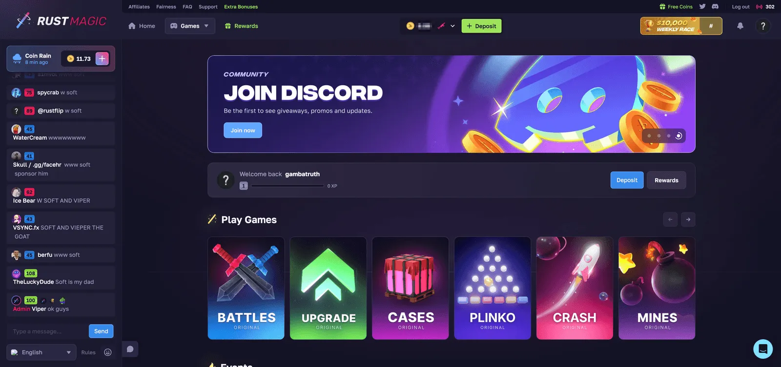RustMagic Home Page After the New UI Update