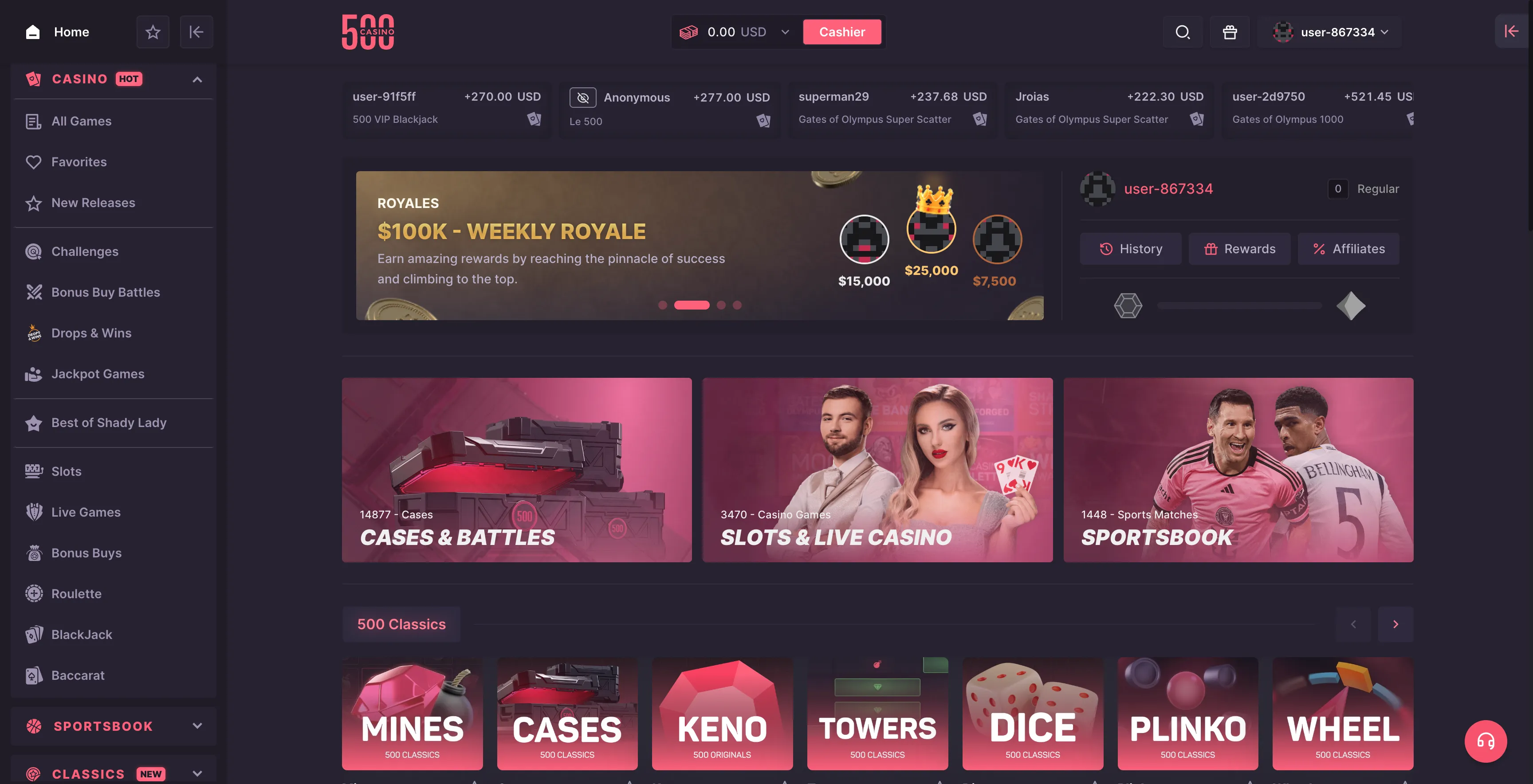 500 Casino Homepage