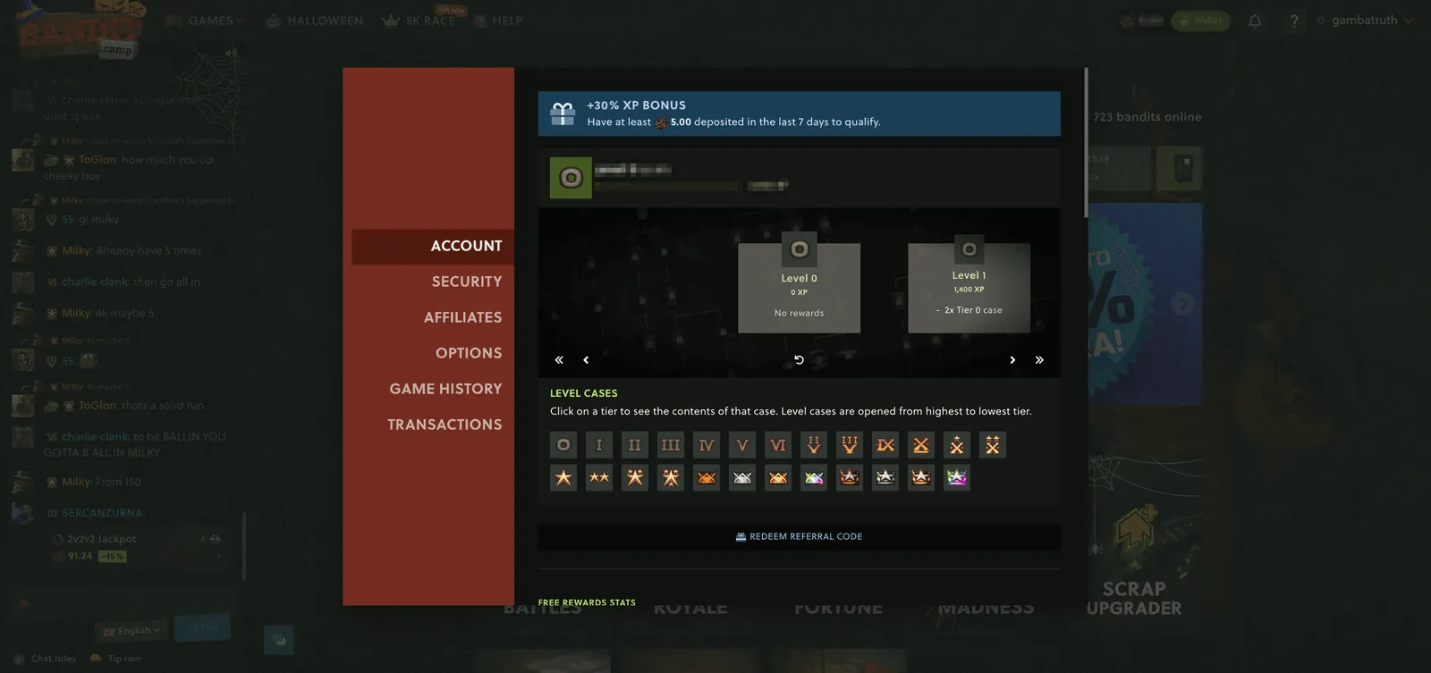 Bandit.camp Level Cases and XP Rewards