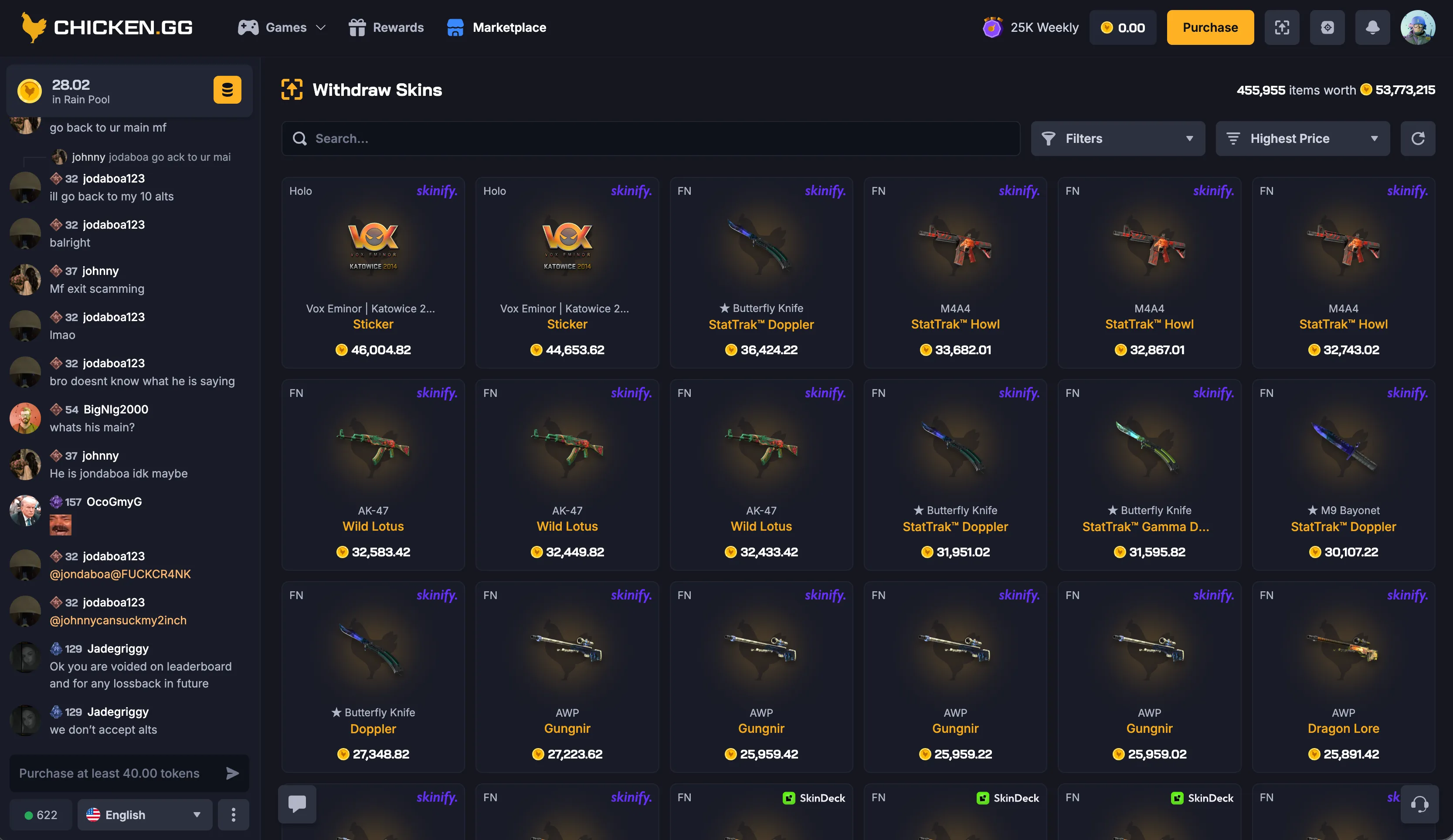 Chicken.gg Skin Marketplace