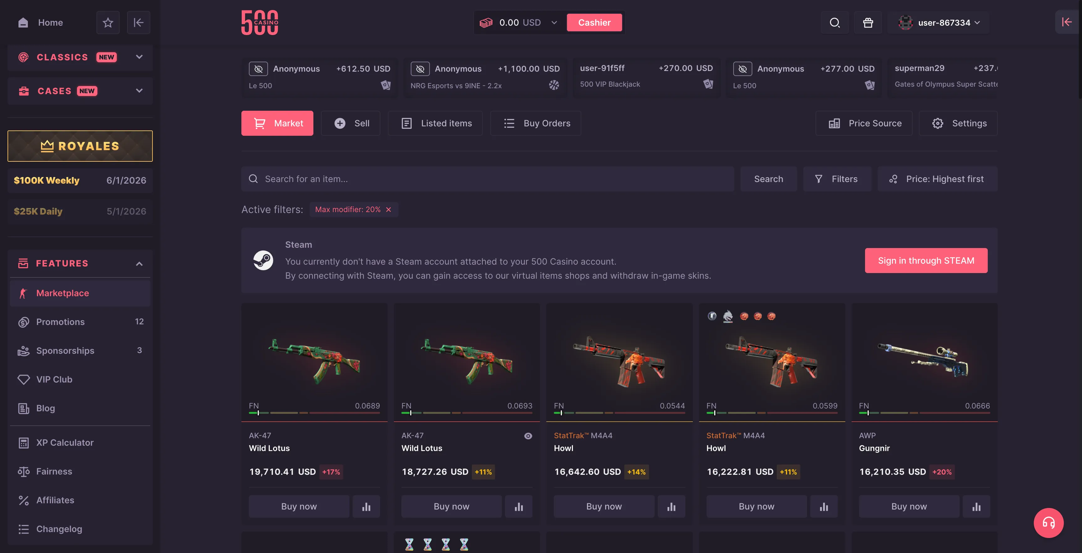 500 Casino Marketplace