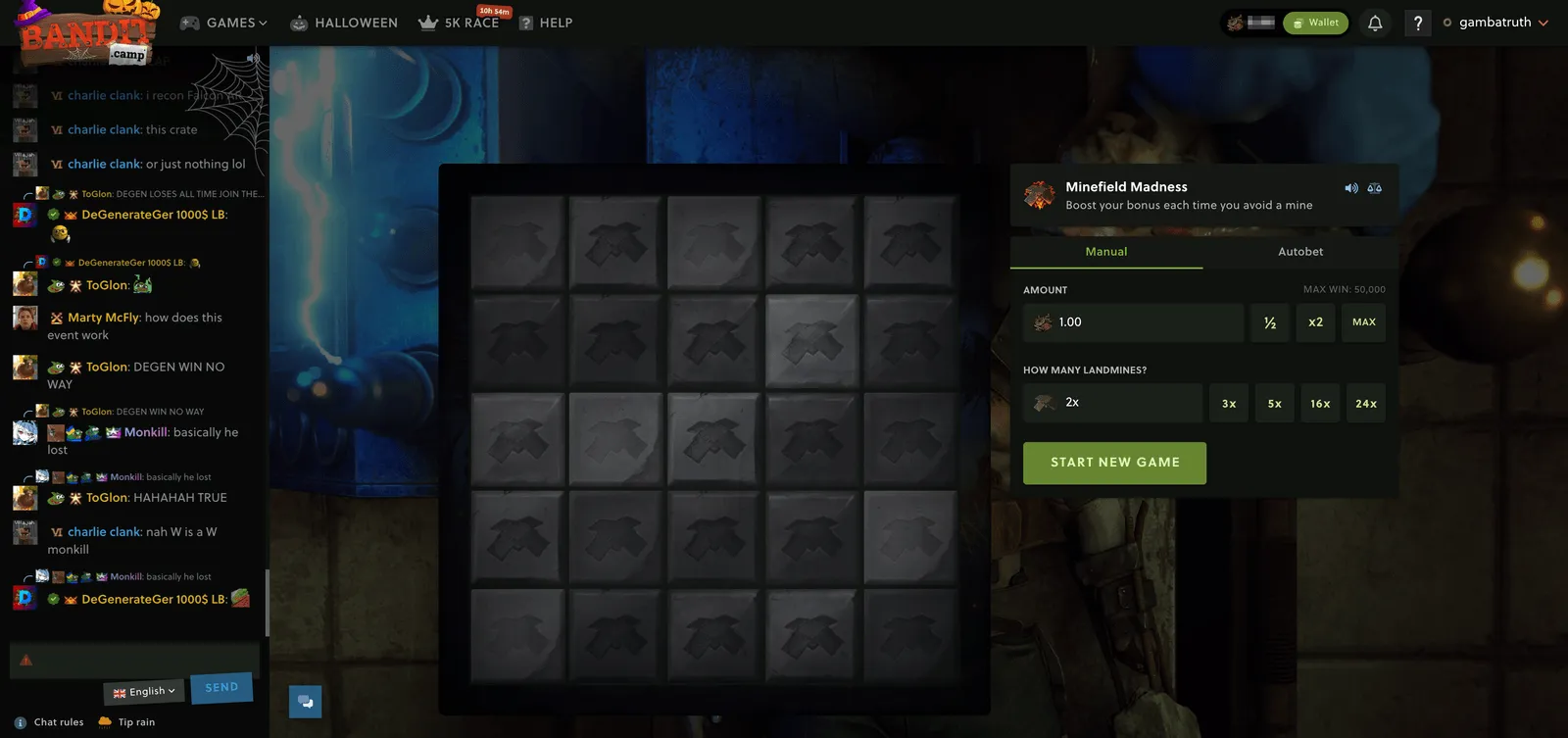 Bandit.camp Minefield Madness Game