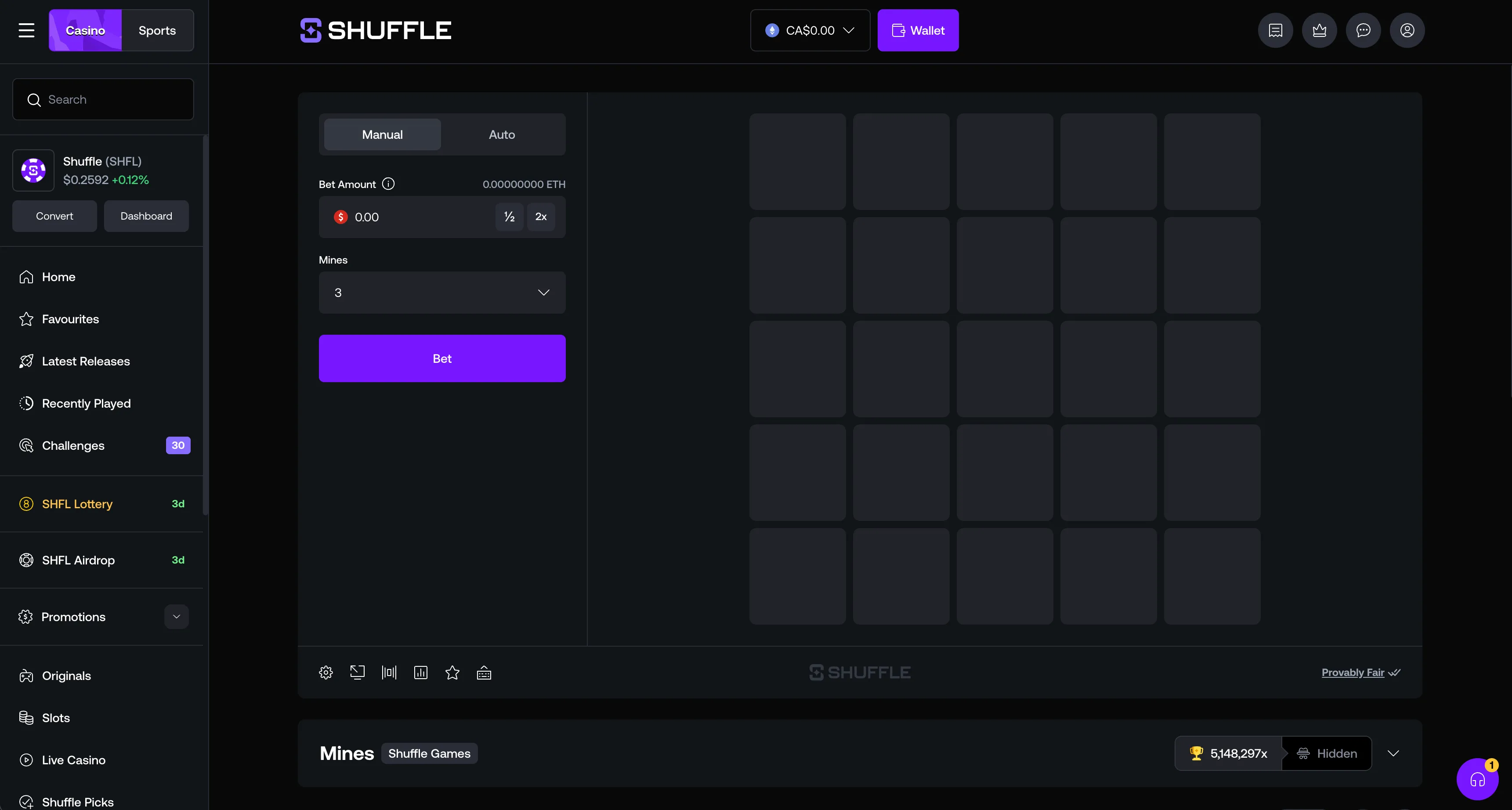 Shuffle Mines game