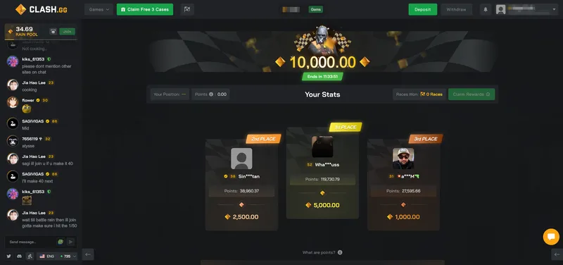 Clash.gg Race Leaderboard with 10,000 Gem Prize Pool