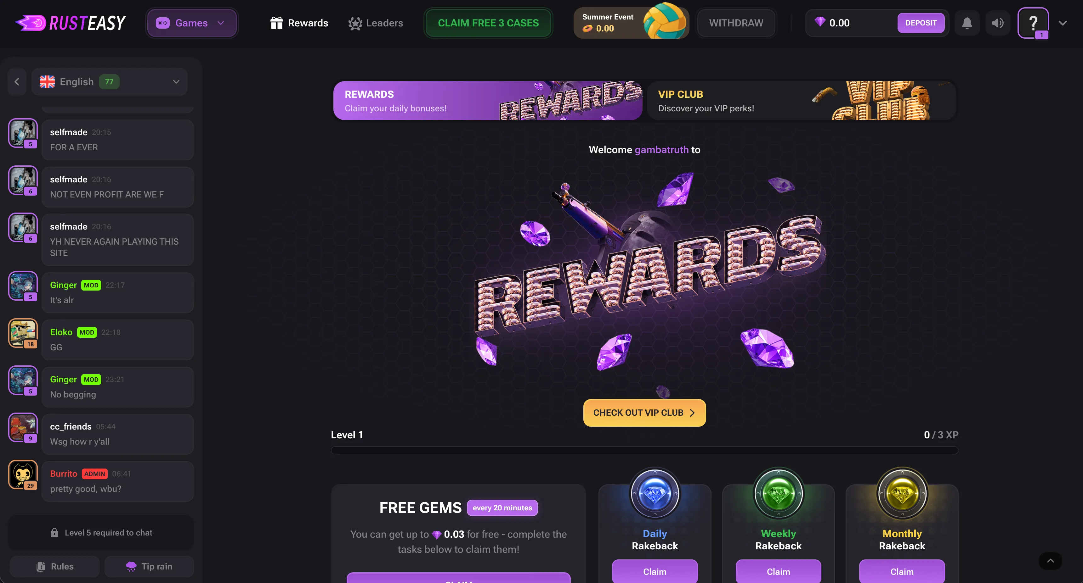 RustEasy rewards page