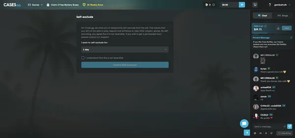 Cases.gg Self-Exclusion Settings