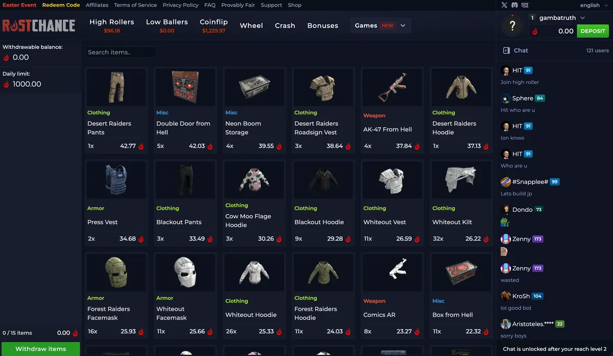 RustChance Skin Shop Withdrawal