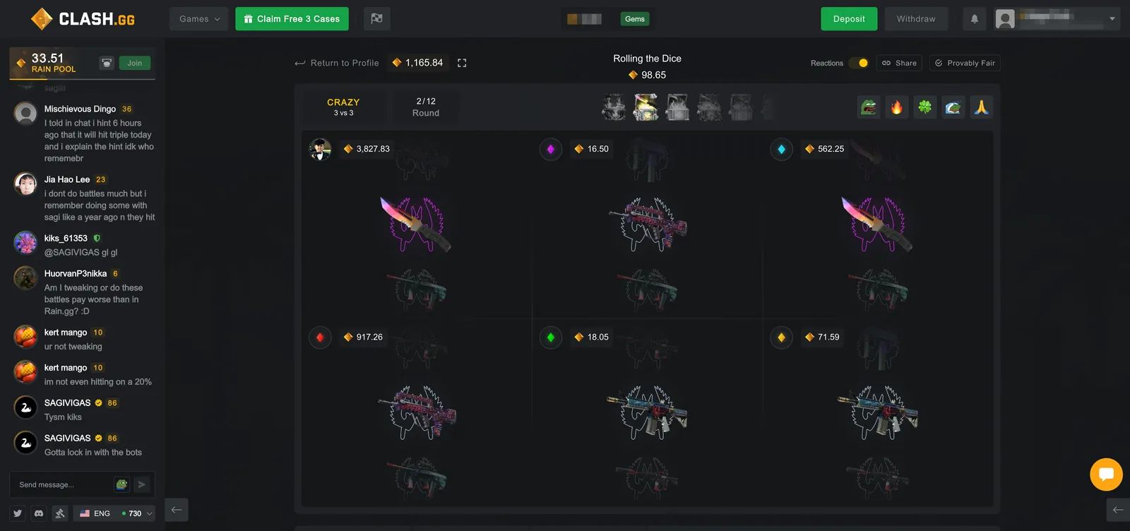 A 3v3 Crazy Case Battle on Clash.gg