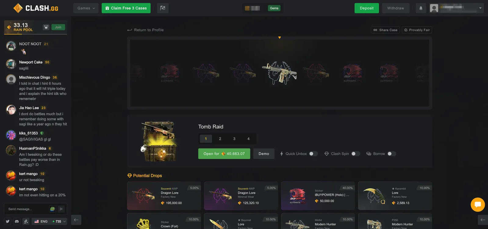 Opening the Tomb Raid Case on Clash.gg