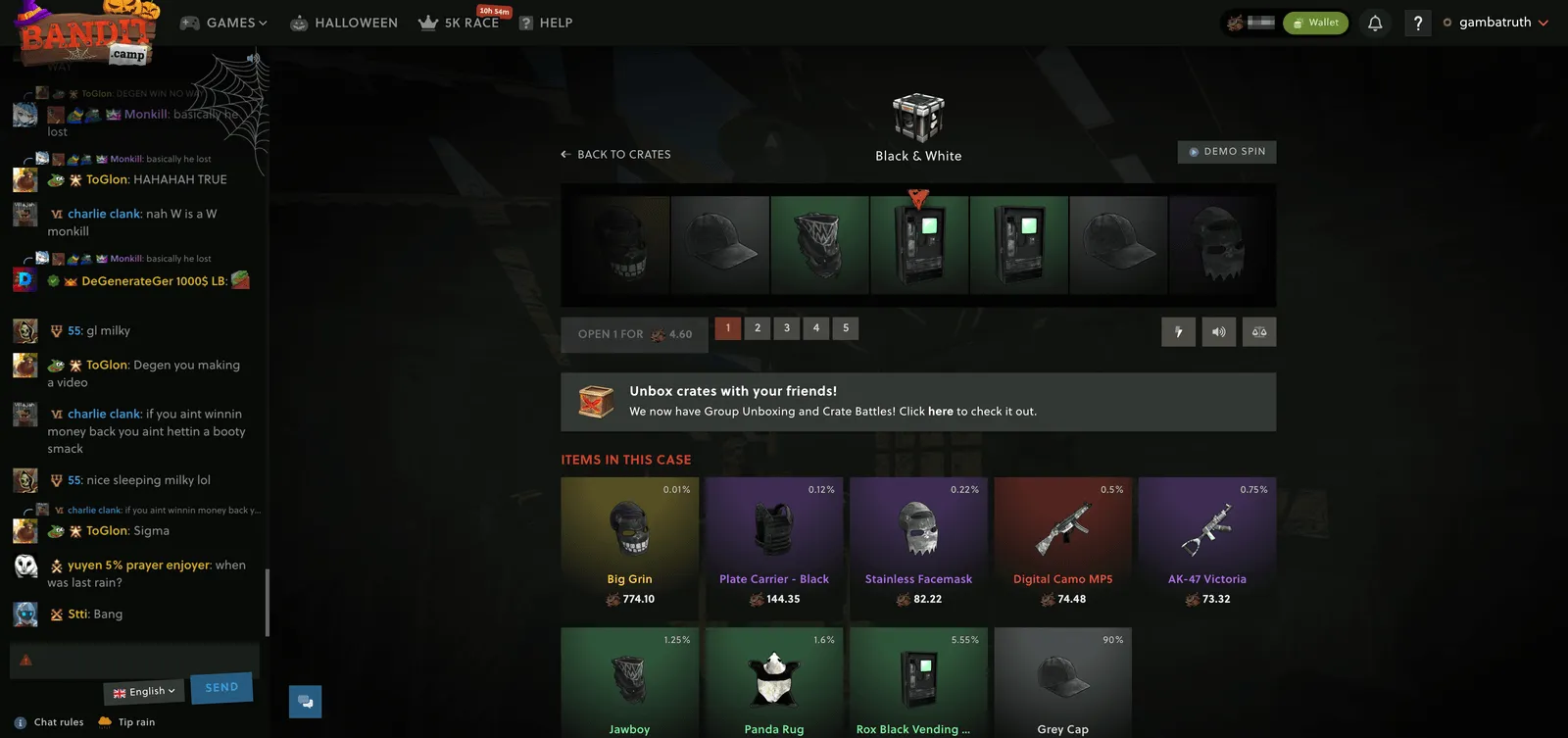 Opening the Black & White Crate on Bandit.camp