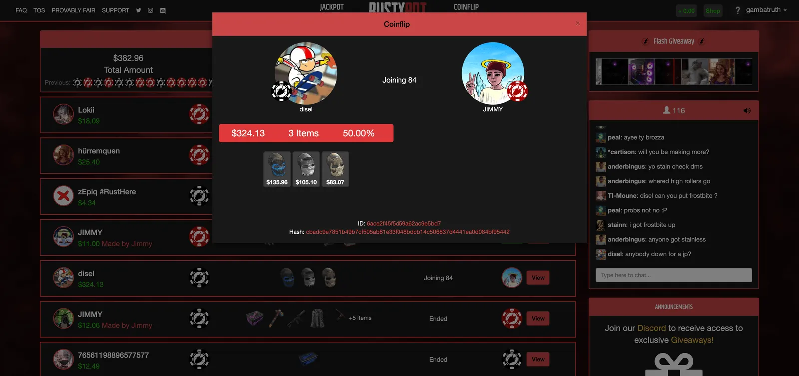 A $324 Coinflip on Rustypot