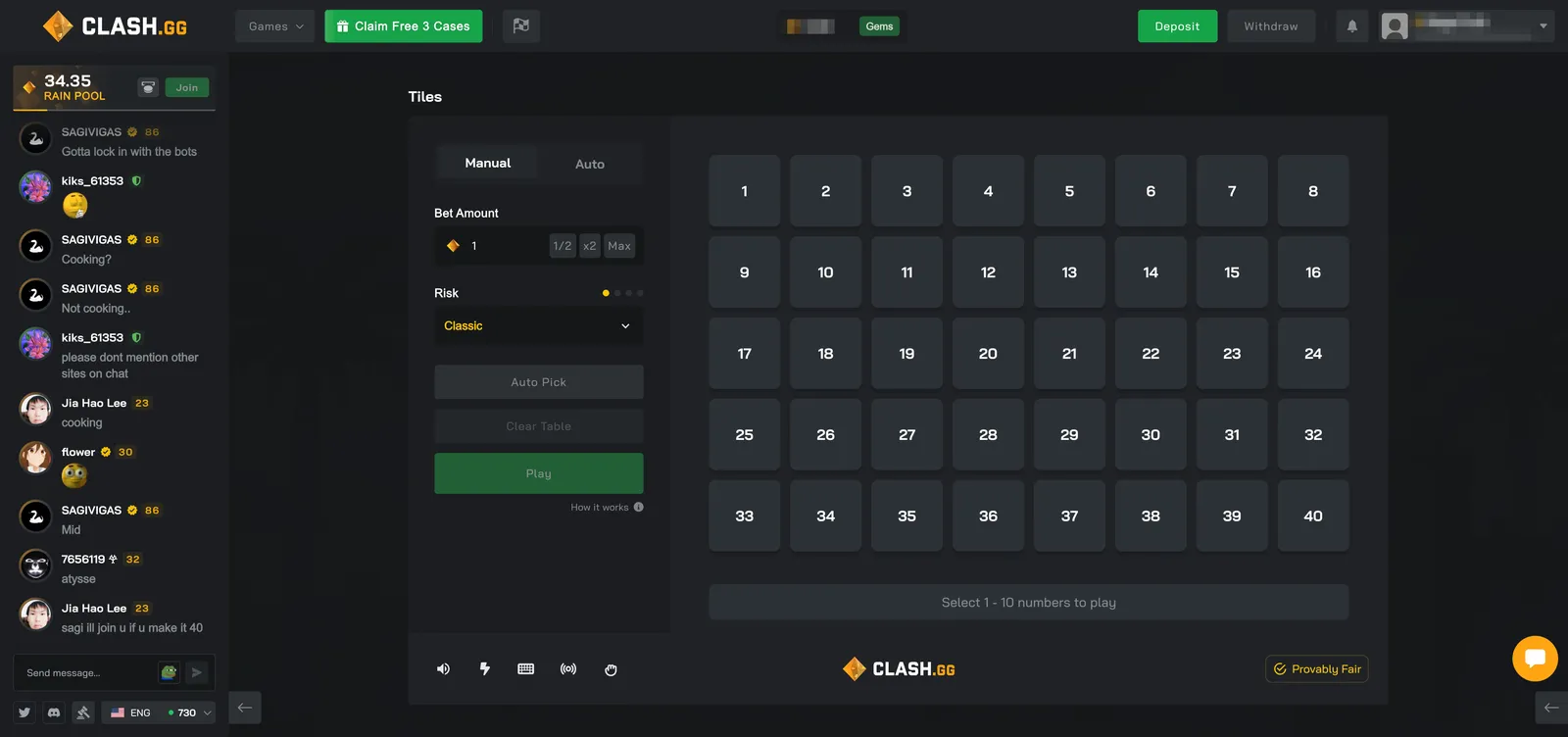 Clash.gg Tiles Game