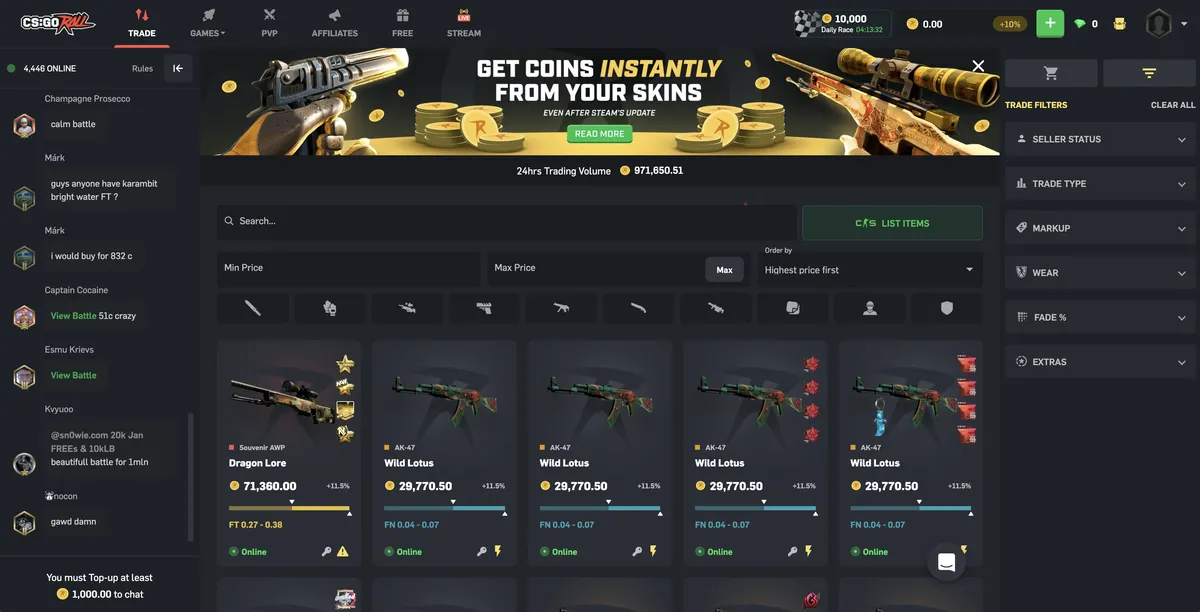CSGORoll P2P Trading Interface