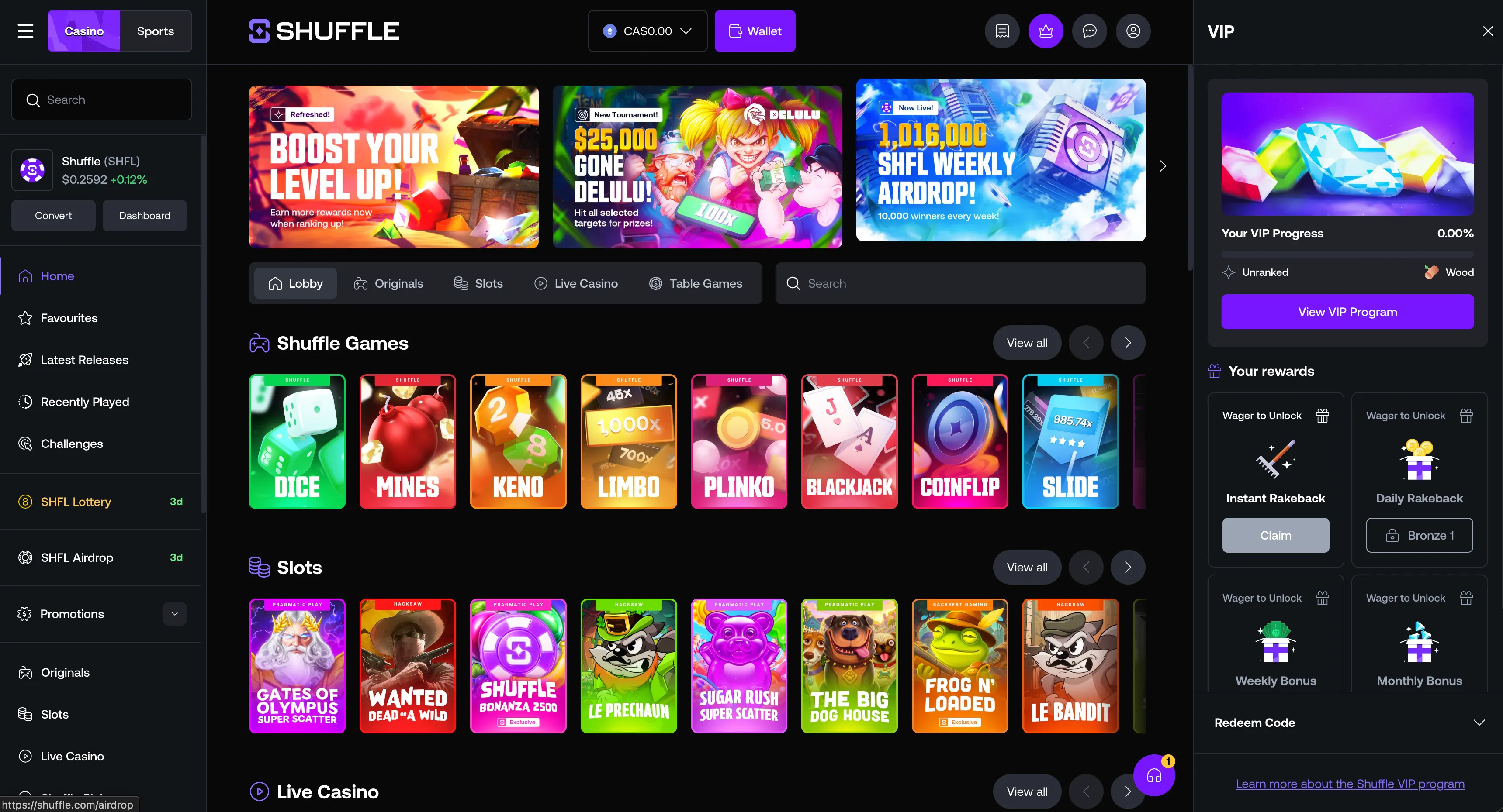 Shuffle VIP ranks and rewards