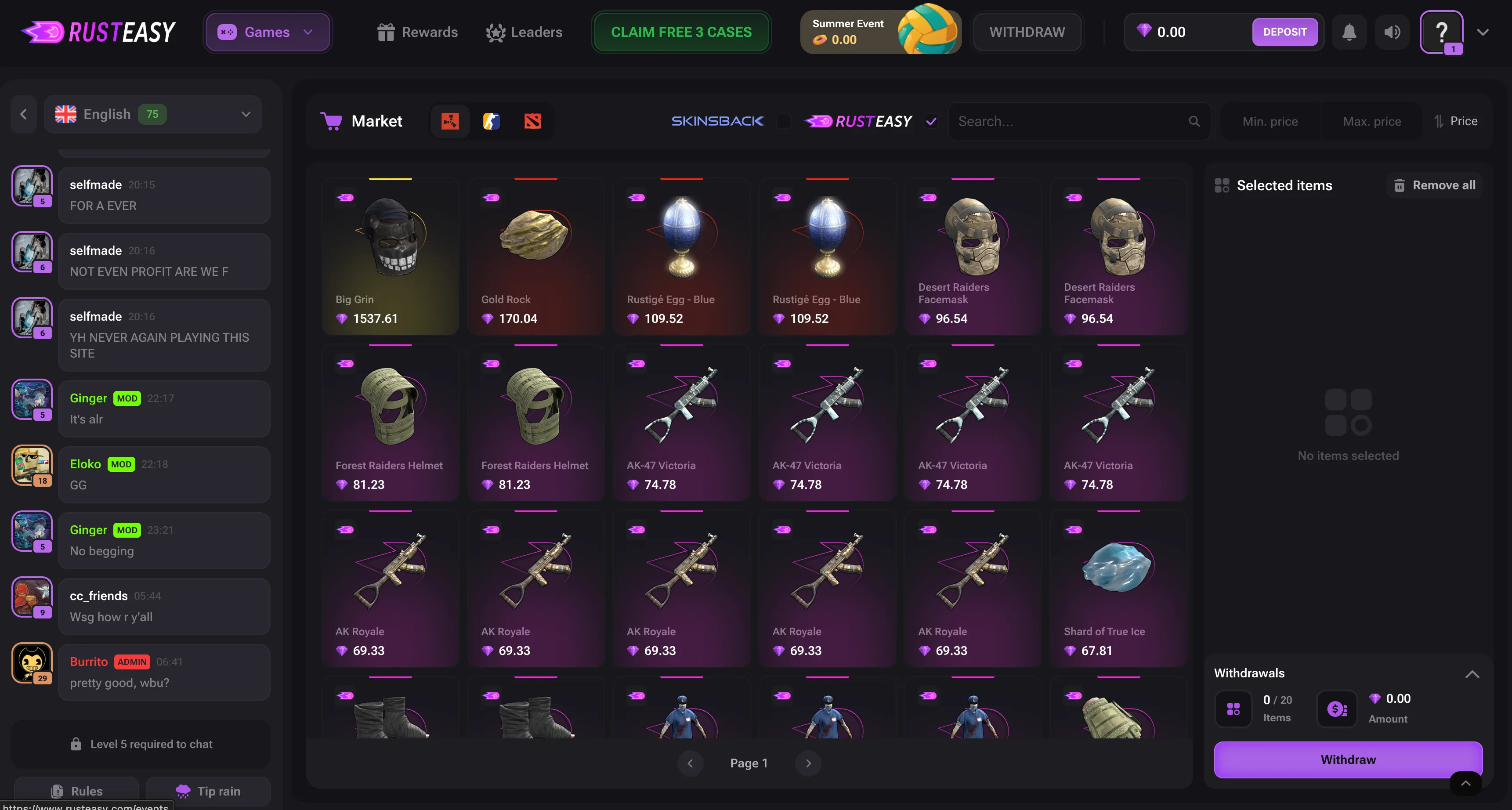 RustEasy skin withdrawal inventory