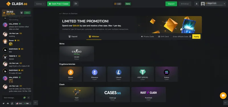 Clash.gg Withdrawal Options