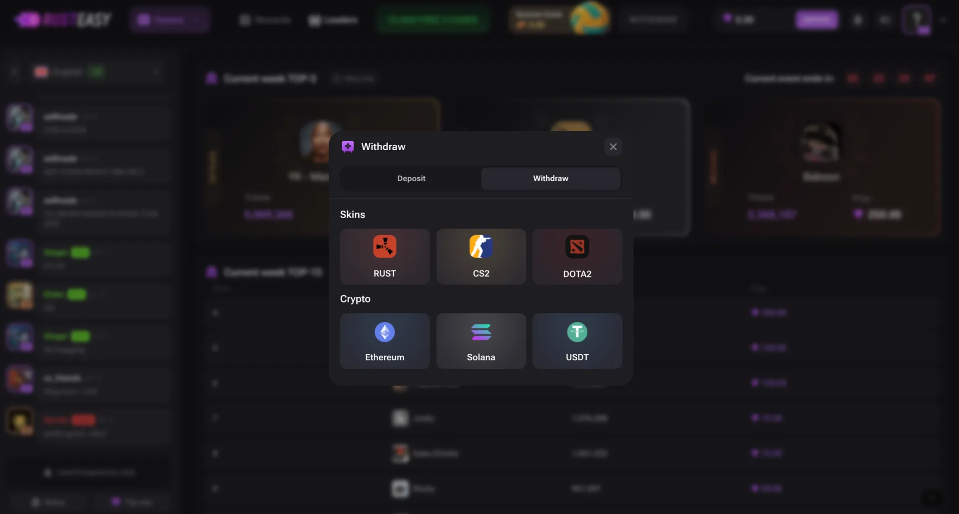 RustEasy withdrawal options